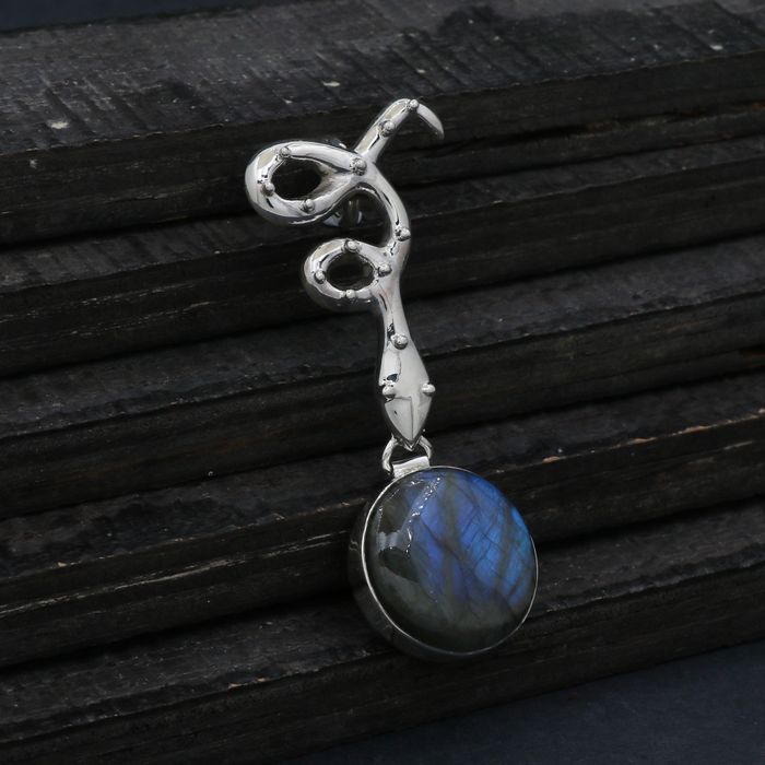 Natural Labradorite Snake Pendant in 925 Sterling Silver