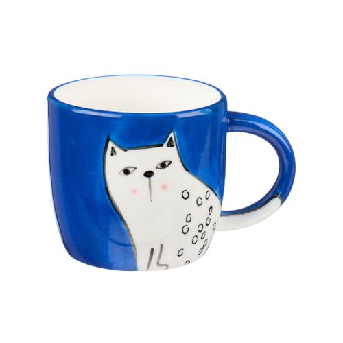 Handpainted cat mug in blue