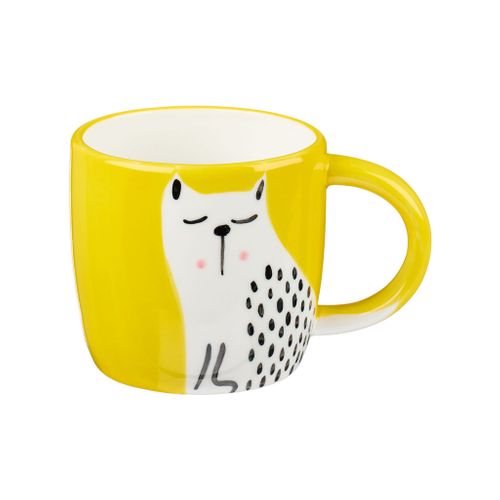 Handpainted cat mug in yellow