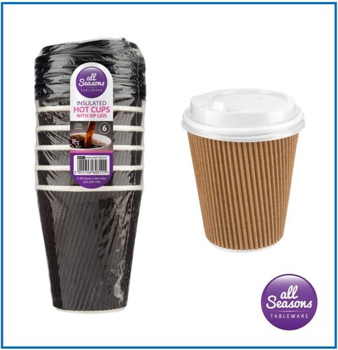 60311 - 6pk Insulated Hot Cups with Sip Lids - 340ml