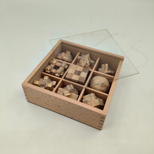 3D Puzzle Brain Teasers Educational Games 9 Bamboo Puzzles Set with Wooden Box for Adults Kids