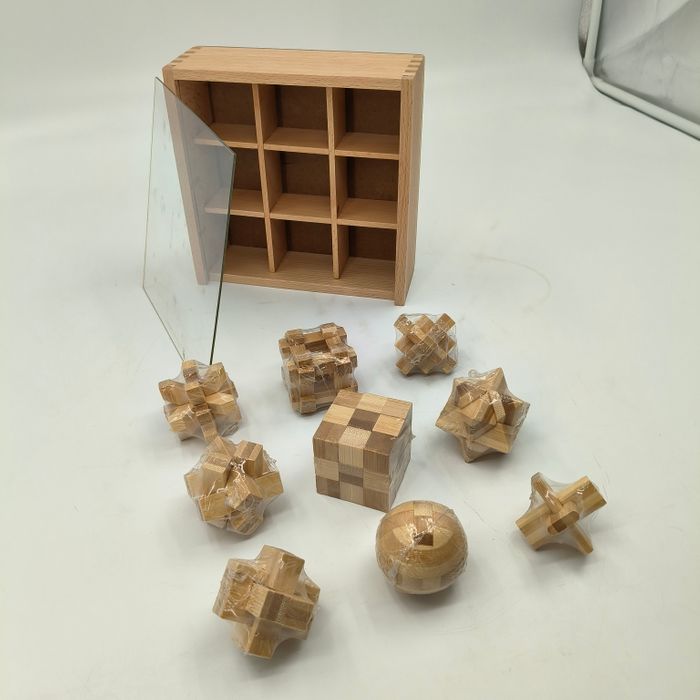 3D Puzzle Brain Teasers Educational Games 9 Bamboo Puzzles Set with Wooden Box for Adults Kids