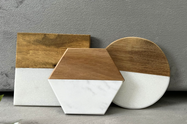 White Round Square Customization Engraving Cup Coaster Acacia Wood and Marble Coasters