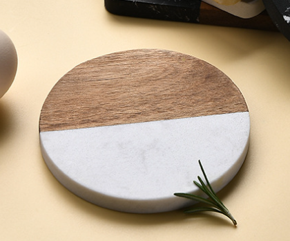 White Round Square Customization Engraving Cup Coaster Acacia Wood and Marble Coasters