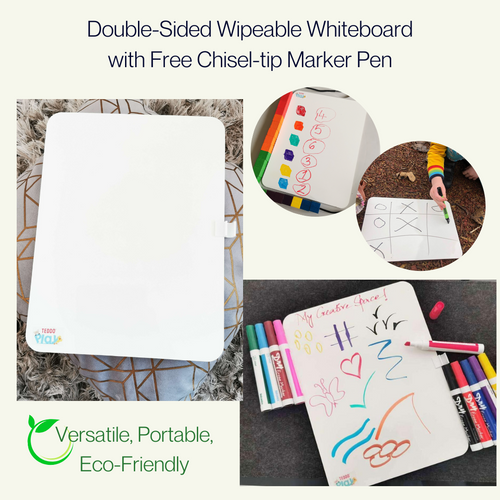 Reusable Activity Boards | Double-Sided Wipeable Whiteboard with Free Chisel-tip Marker Pens