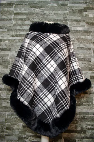 Check Fleece Lined Poncho