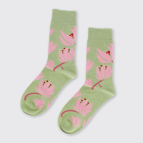 Hibiscus Pink & Green Sock