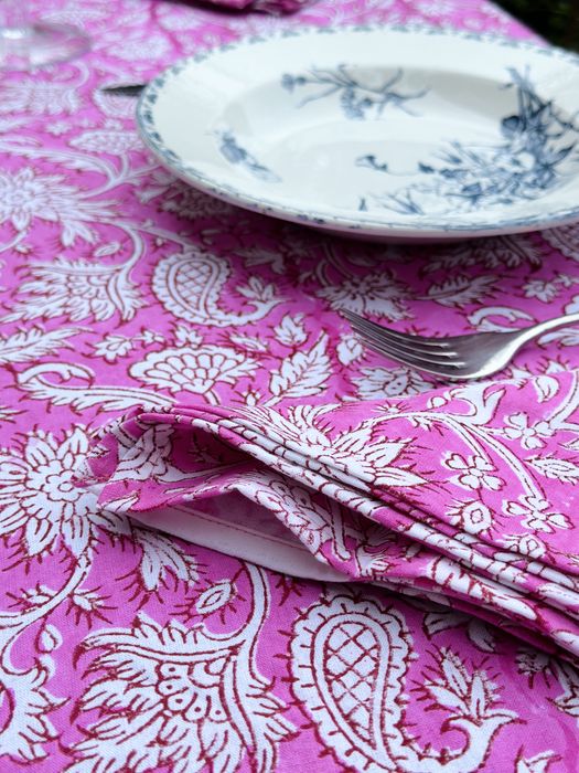 Fuchsia Floral Cotton Tablecloth