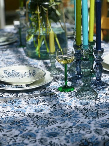 Blue Botanical Cotton Tablecloth