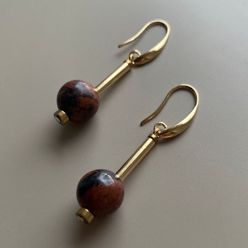 CSTE15- Mahogany Obsidian drop earrings - Burgundy, Rust