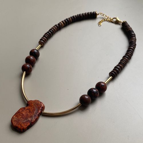 CST03 - Coconut & Magnesite necklace - Orange, Brown