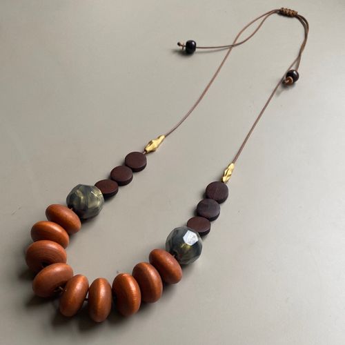 CST09 - Adjustable cord necklace - Orange, Burgundy