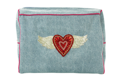 FLYING HEART DENIM WASH BAG