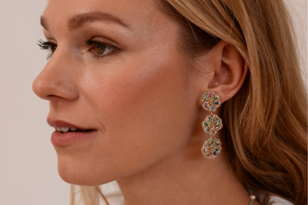 3 DROP FOLK RAINBOW FLORAL EARRINGS