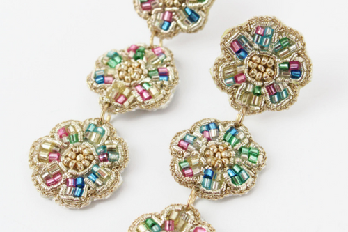 3 DROP FOLK RAINBOW FLORAL EARRINGS