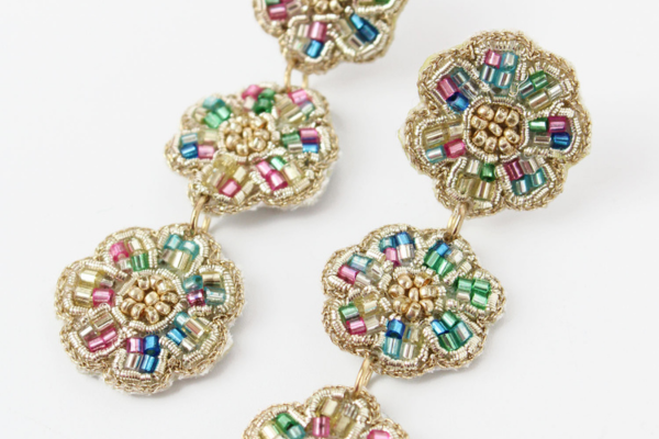 3 DROP FOLK RAINBOW FLORAL EARRINGS