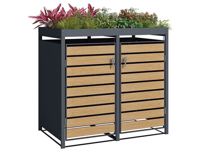 Galvanized Steel Wheelie Bin Cover With Planters | Double
