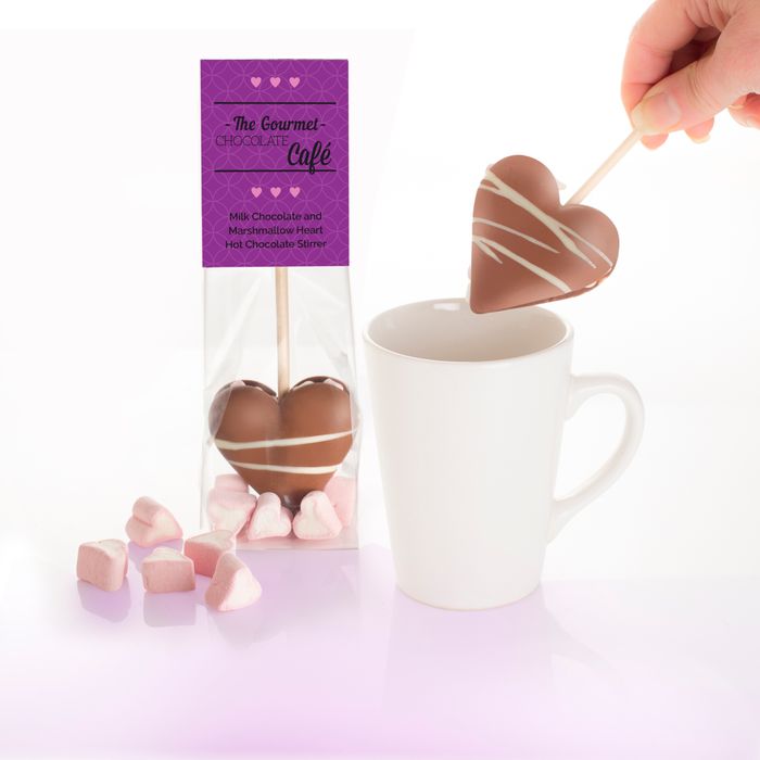 Milk chocolate heart & Marshmallow hot chocolate stirrer stick