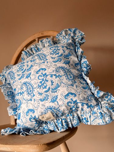 Blue & White Paisley with Matching Frill Cushion