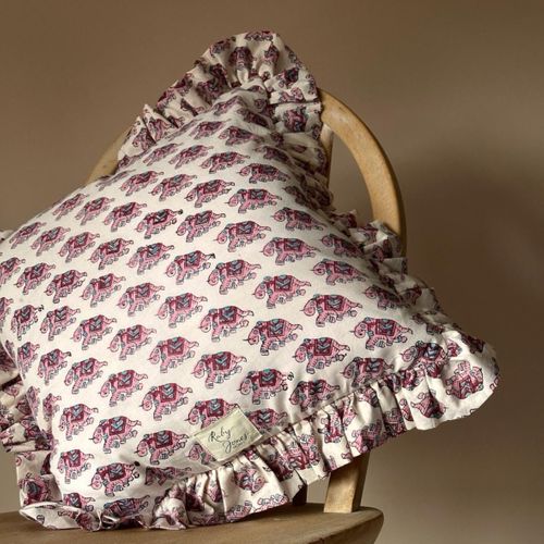Pink Elephant with Matching Frill Cushion