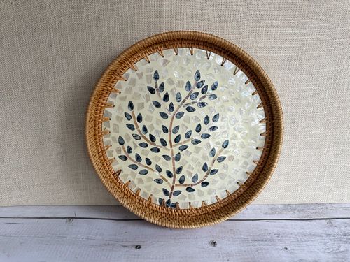 Hand-made Rattan Tray with Mother of Pearl Inlay