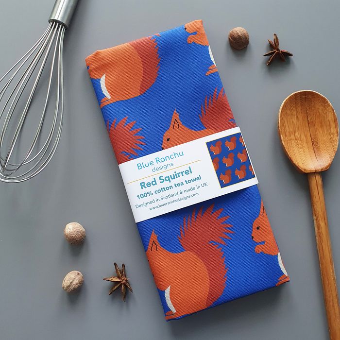 Red Squirrel Tea Towel
