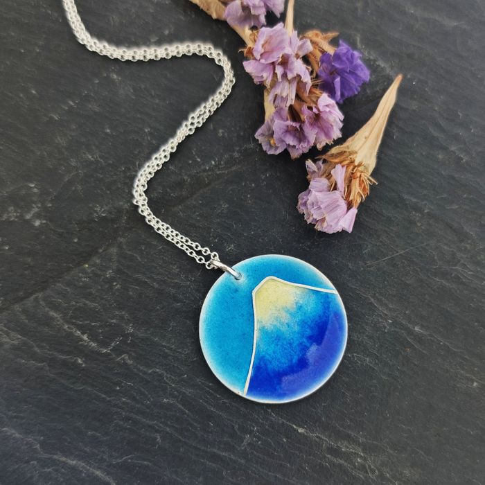 Silver & Blue Enamel Mountain Pendant Necklace