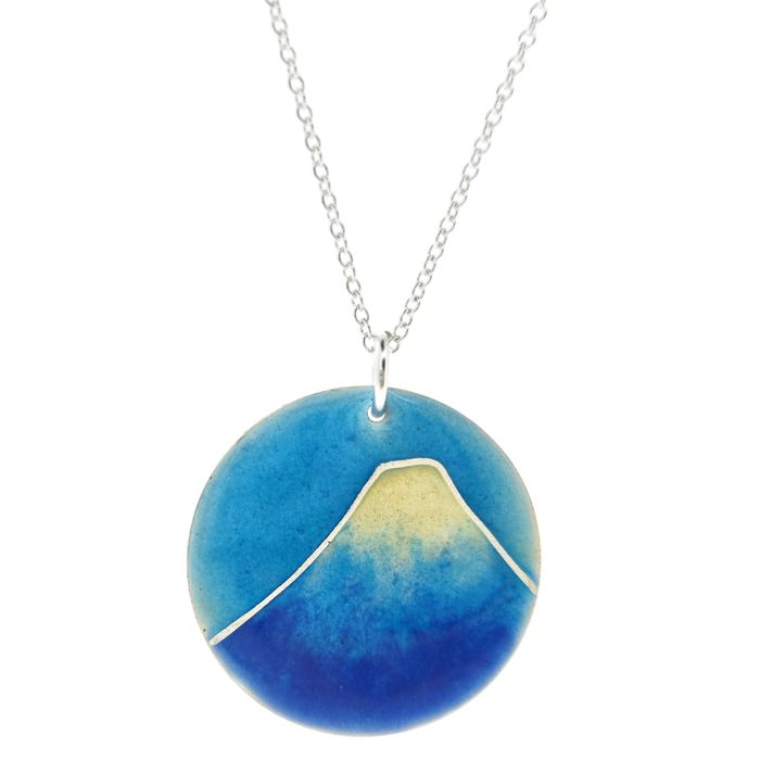 Silver & Blue Enamel Mountain Pendant Necklace