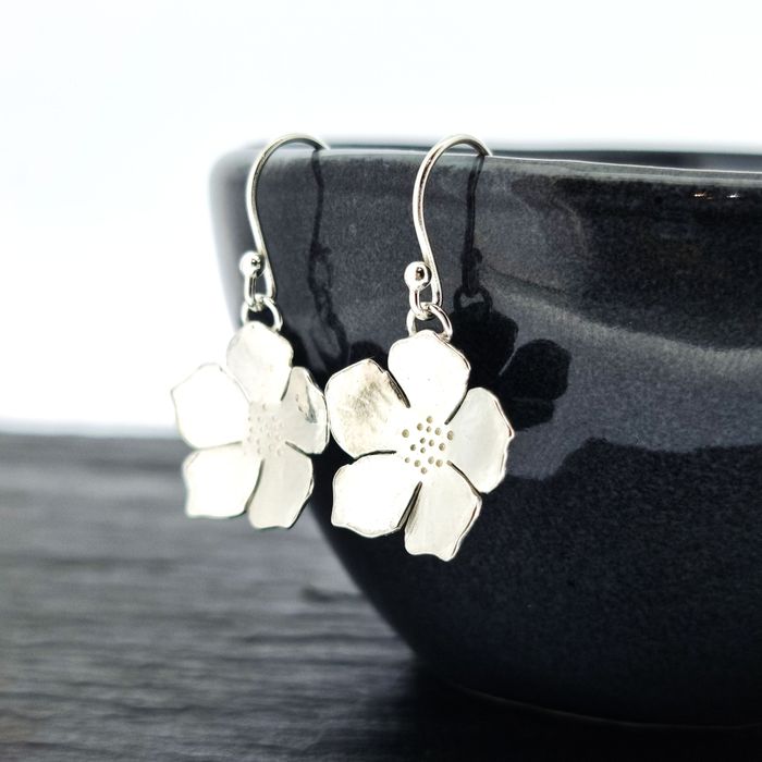 Silver Blossom Flower Drop Earrings