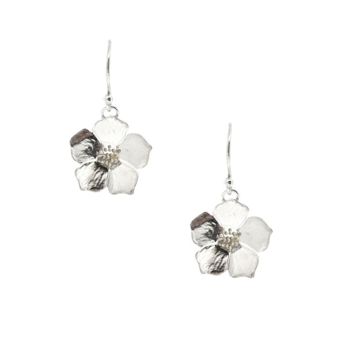 Silver Blossom Flower Drop Earrings