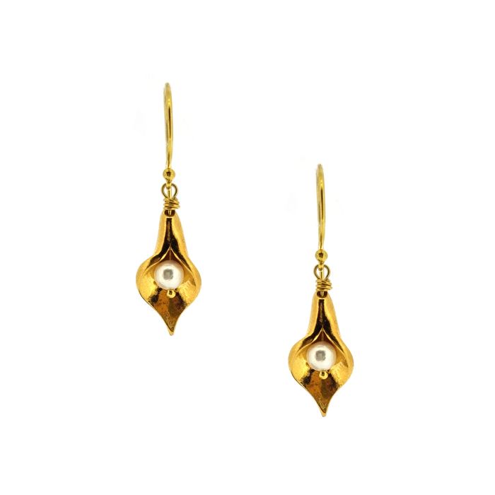 Yellow Gold Vermeil Arum Lily Drop Earrings with Pearls