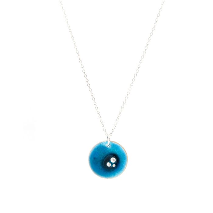 Silver & Turquoise Enamel Coastal Pendant Necklace