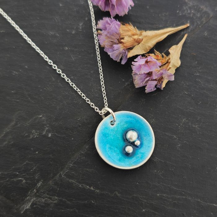 Silver & Turquoise Enamel Coastal Pendant Necklace