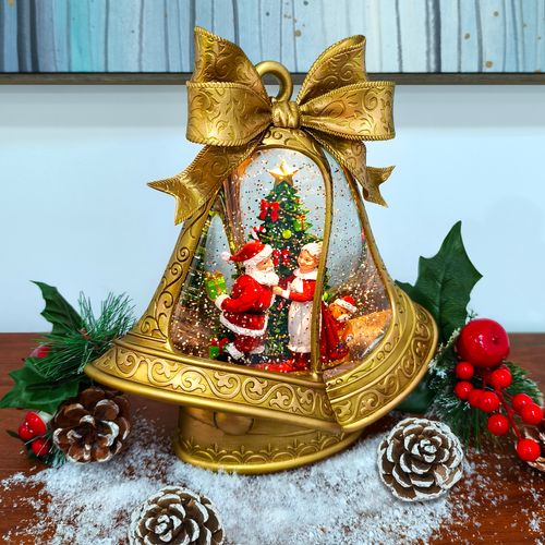 Christmas Led Glitter Water Spinning Bell With Santa Lantern
