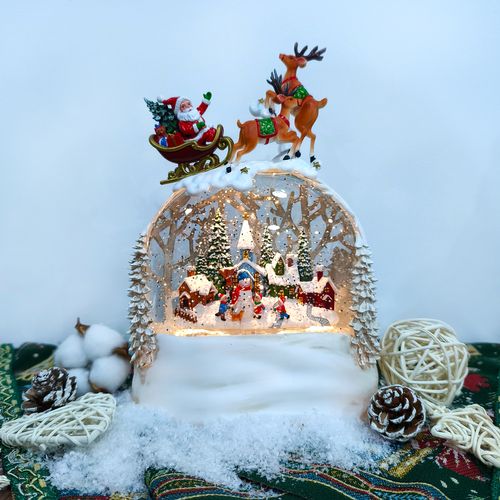 Led Glitter Water Spinning  Lantern With Snowman