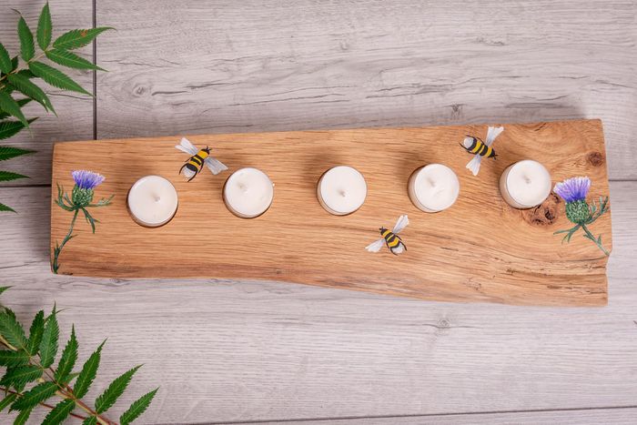 English Oak Hand Painted Tea Light Holder