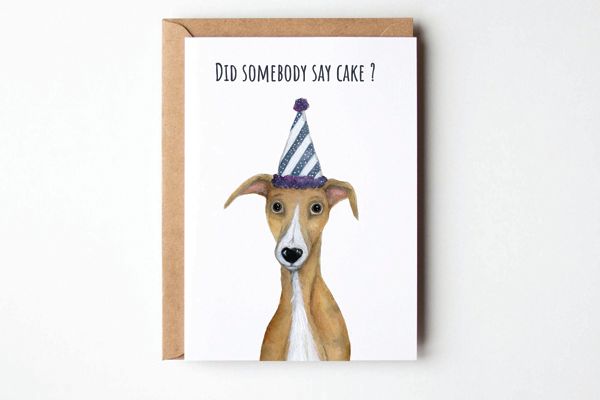 Cake! - Whippet Birthday Greeting Card