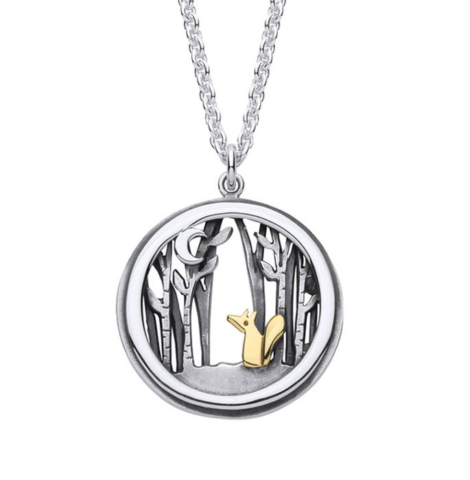Fox and Moon Silver Woodland Necklace