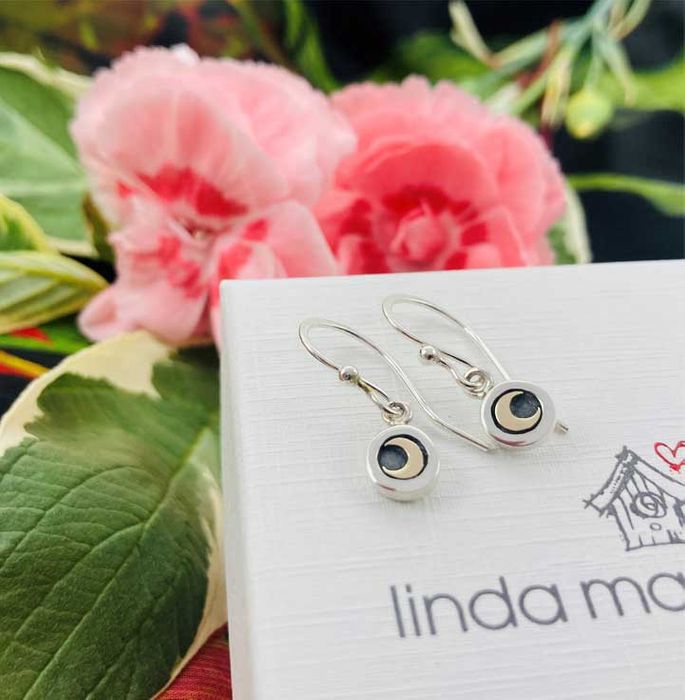 Gold Moon Silver Drop Earrings