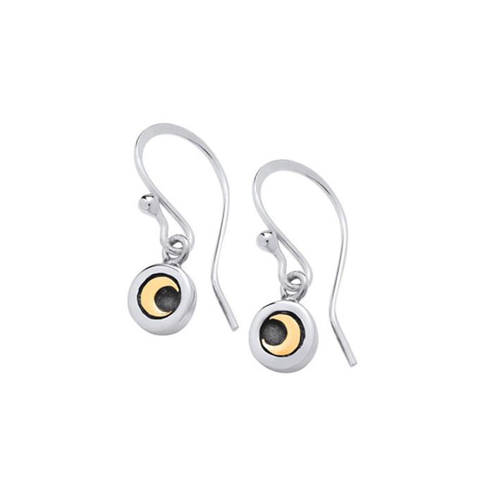 Gold Moon Silver Drop Earrings