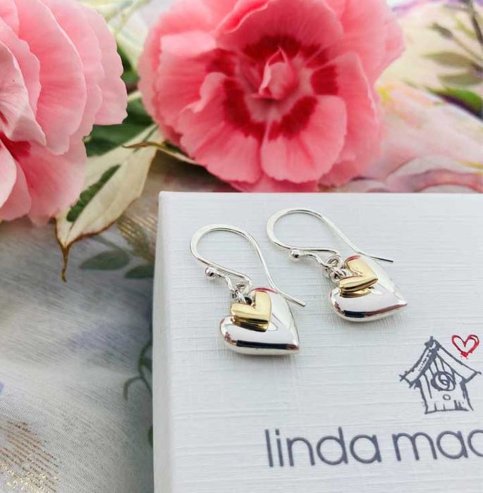 You and Me Silver Heart Earrings
