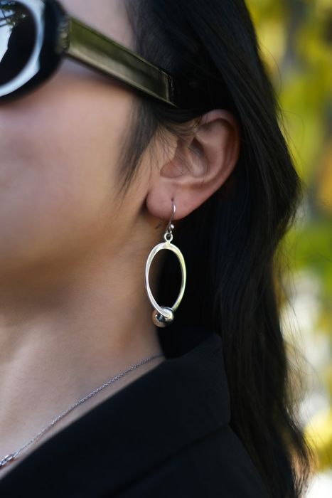 Oval and Ball Drop Earrings