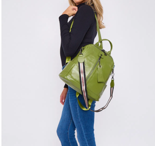 Genuine Leather Backpack Shoulder Bag with Extra Canvas Strap