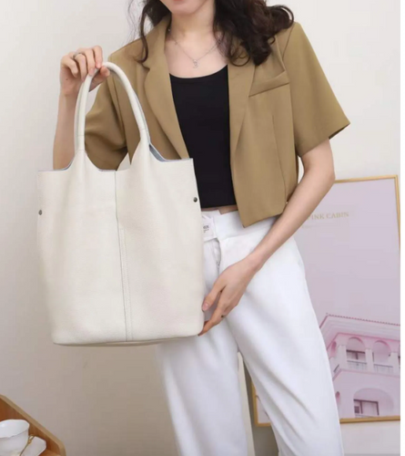 Genuine Leather Soft Tote Bag in Bag