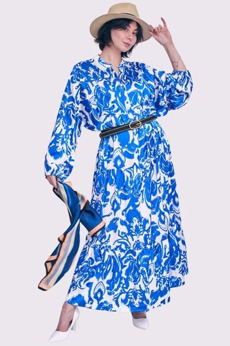 Abstract Tie Dye Print Button Up Tiered Dress