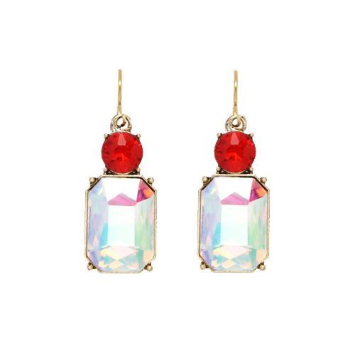 Red Twin Gem Crystal Earrings