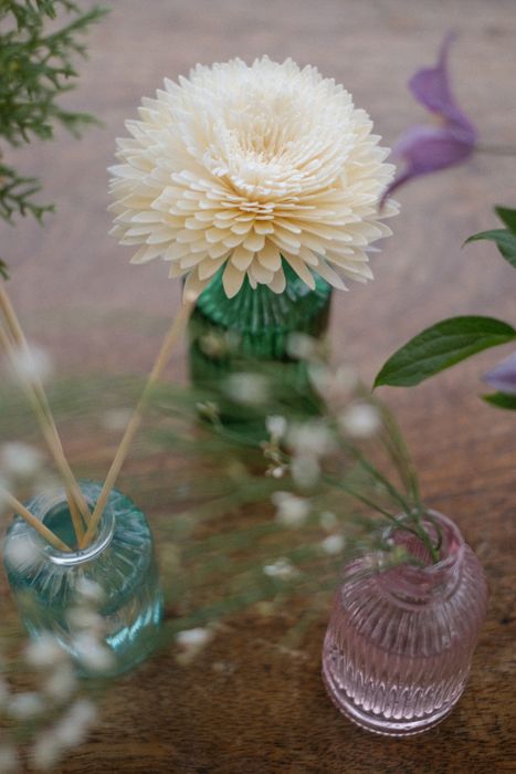 Natural Reed Flowers and Vintage Glass Set