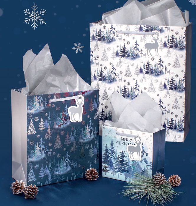 3 Gift Bags - Blue Woodland