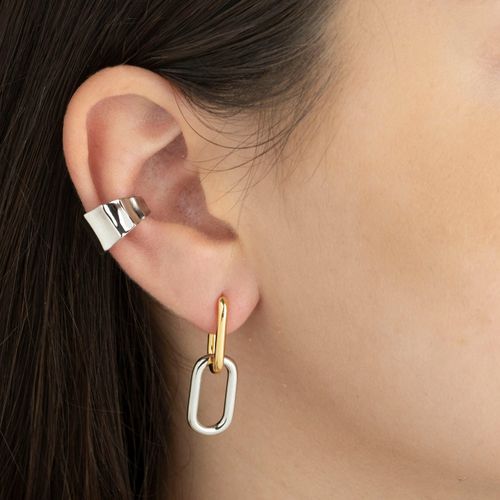Two Tone Convertible Oval Hoop Earrings