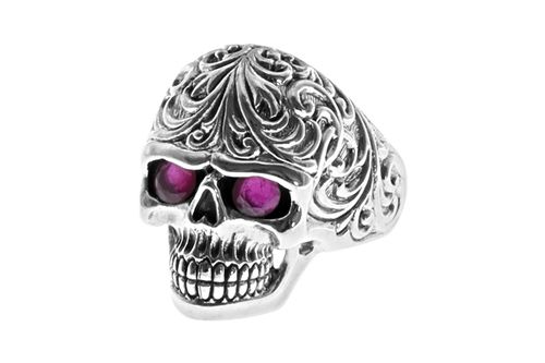 Harley red eyed skull ring